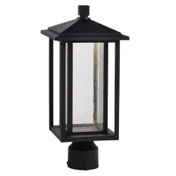Mauvo Canyon Modern 1-Light Black Integrated LED Outdoor Post Mount Light with Seeded Glass by Home Decorators Collection -Outlet Home Decorators Collection Store black home decorators collection post light sets pt 06005 del 1d 1000