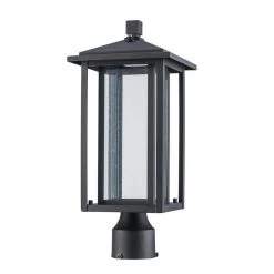 Mauvo Canyon Modern 1-Light Black Integrated LED Outdoor Post Mount Light with Seeded Glass by Home Decorators Collection -Outlet Home Decorators Collection Store black home decorators collection post light sets pt 06005 del 4f 1000