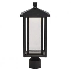 Mauvo Canyon Modern 1-Light Black Integrated LED Outdoor Post Mount Light with Seeded Glass by Home Decorators Collection