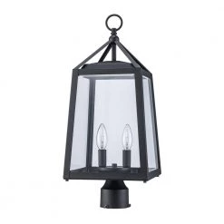 Blakeley Transitional 2-Light Black Outdoor Post Mount Lantern with Beveled Glass by Home Decorators Collection -Outlet Home Decorators Collection Store black home decorators collection post light sets pt 19905 4f 1000