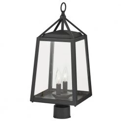 Blakeley Transitional 2-Light Black Outdoor Post Mount Lantern with Beveled Glass by Home Decorators Collection