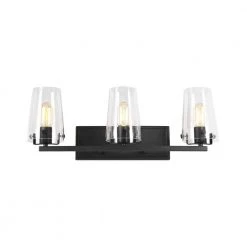 Creek Crossing 24 in. 3-Light Black Industrial Bathroom Vanity Light with Clear Glass Shades by Home Decorators Collection
