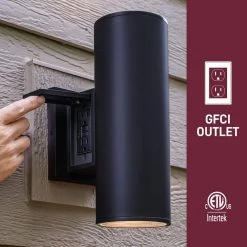 TURRILL Black Matte Outdoor Wall Cylinder Light Up Down by Home Decorators Collection -Outlet Home Decorators Collection Store black matte home decorators collection outdoor sconces 80706 1f 1000