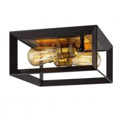 Walden Forge 2-Light Black Frame Flush Mount Ceiling Light with Antique Brass Sockets by Home Decorators Collection