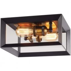 Walden Forge 2-Light Black Frame Flush Mount Ceiling Light with Antique Brass Sockets by Home Decorators Collection -Outlet Home Decorators Collection Store black with antique brass home decorators collection flush mount lights hd 1550 i c3 1000