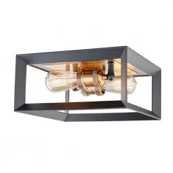 Walden Forge 2-Light Black Frame Flush Mount Ceiling Light with Antique Brass Sockets by Home Decorators Collection -Outlet Home Decorators Collection Store black with antique brass home decorators collection flush mount lights hd 1550 i fa 1000