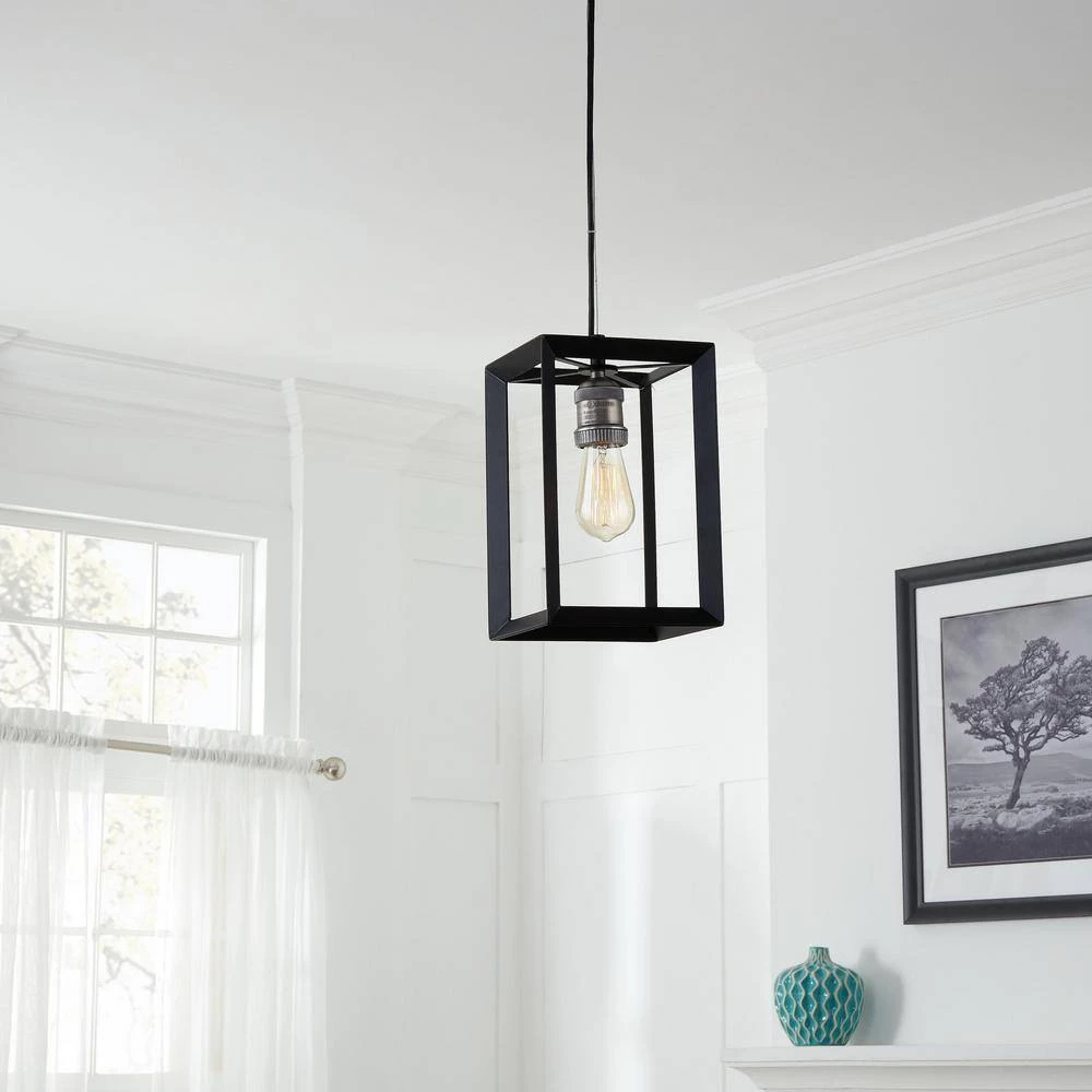 Walden Forge 1-Light Black Frame Pendant with Antique Nickel by Home Decorators Collection 4 Walden Forge 1-Light Black Frame Pendant with Antique Nickel by Home Decorators Collection - Image 2