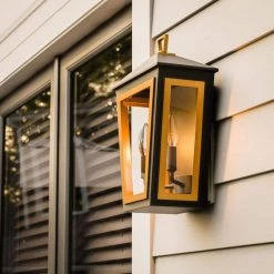 Lampson 16 in. 2-Light Black with Gold Hardwired Tapered Outdoor Wall Lantern Sconce by Home Decorators Collection -Outlet Home Decorators Collection Store black with gold home decorators collection outdoor sconces hdp00766 4f 1000