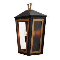 Lampson 16 in. 2-Light Black with Gold Hardwired Tapered Outdoor Wall Lantern Sconce by Home Decorators Collection