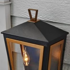 Lampson 16 in. 2-Light Black with Gold Hardwired Tapered Outdoor Wall Lantern Sconce by Home Decorators Collection -Outlet Home Decorators Collection Store black with gold home decorators collection outdoor sconces hdp00766 66 1000
