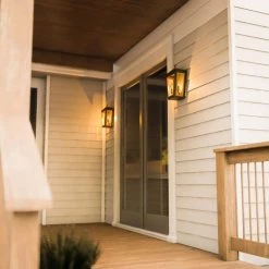 Lampson 16 in. 2-Light Black with Gold Hardwired Tapered Outdoor Wall Lantern Sconce by Home Decorators Collection -Outlet Home Decorators Collection Store black with gold home decorators collection outdoor sconces hdp00766 fa 1000