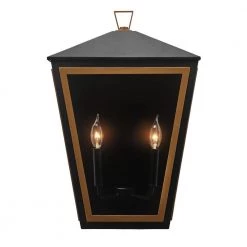 Lampson 20.375 in. 2-Light Black with Gold Hardwired Tapered Outdoor Wall Lantern Sconce by Home Decorators Collection -Outlet Home Decorators Collection Store black with gold home decorators collection outdoor sconces hdp00767 40 1000