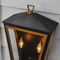 Lampson 20.375 in. 2-Light Black with Gold Hardwired Tapered Outdoor Wall Lantern Sconce by Home Decorators Collection -Outlet Home Decorators Collection Store black with gold home decorators collection outdoor sconces hdp00767 66 1000