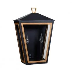 Lampson 20.375 in. 2-Light Black with Gold Hardwired Tapered Outdoor Wall Lantern Sconce by Home Decorators Collection -Outlet Home Decorators Collection Store black with gold home decorators collection outdoor sconces hdp00767 c3 1000