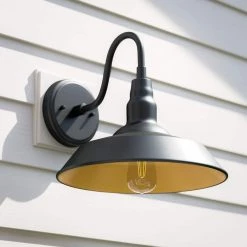 1-Light Black Outdoor Wall Lantern Sconce Light with Gold Inside Shade by Home Decorators Collection -Outlet Home Decorators Collection Store black with gold inside shade home decorators collection outdoor sconces hdp98269 66 1000