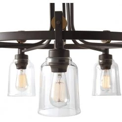 Knollwood 30 in. 5-Light Blackened Bronze Industrial Round Chandelier with Brass Accents and Clear Glass Shades by Home Decorators Collection -Outlet Home Decorators Collection Store blackened bronze home decorators collection chandeliers 7991hdcbbdi 1f 1000