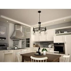 Knollwood 30 in. 5-Light Blackened Bronze Industrial Round Chandelier with Brass Accents and Clear Glass Shades by Home Decorators Collection -Outlet Home Decorators Collection Store blackened bronze home decorators collection chandeliers 7991hdcbbdi 76 1000