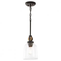 Knollwood 7 in. 1-Light Blackened Bronze Industrial Mini Pendant Light with Vintage Brass Accents & Clear Glass Shade by Home Decorators Collection -Outlet Home Decorators Collection Store blackened bronze home decorators collection pendant lights 7994hdcbbdi 44 1000