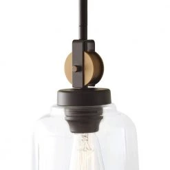 Knollwood 7 in. 1-Light Blackened Bronze Industrial Mini Pendant Light with Vintage Brass Accents & Clear Glass Shade by Home Decorators Collection -Outlet Home Decorators Collection Store blackened bronze home decorators collection pendant lights 7994hdcbbdi fa 1000