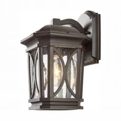 1-Light Bronze with Brass Highlights Outdoor 7 in. Wall Lantern Sconce with Clear Seedy Glass by Home Decorators Collection