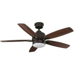 Fawndale 46 in. Indoor Integrated LED Bronze Ceiling Fan with Light Kit, 5 Reversible Blades and Remote Control by Home Decorators Collection -Outlet Home Decorators Collection Store bronze home decorators collection ceiling fans with lights 52021 4f 1000