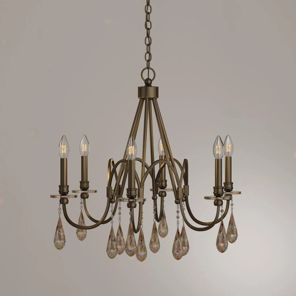 6-Light Bronze Chandelier with Oversized Crystal Drops by Home Decorators Collection 5 6-Light Bronze Chandelier with Oversized Crystal Drops by Home Decorators Collection - Image 3