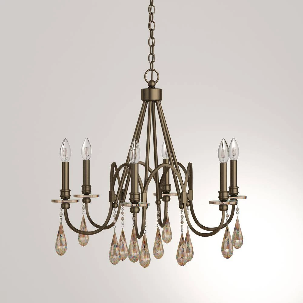 6-Light Bronze Chandelier with Oversized Crystal Drops by Home Decorators Collection 6 6-Light Bronze Chandelier with Oversized Crystal Drops by Home Decorators Collection - Image 4