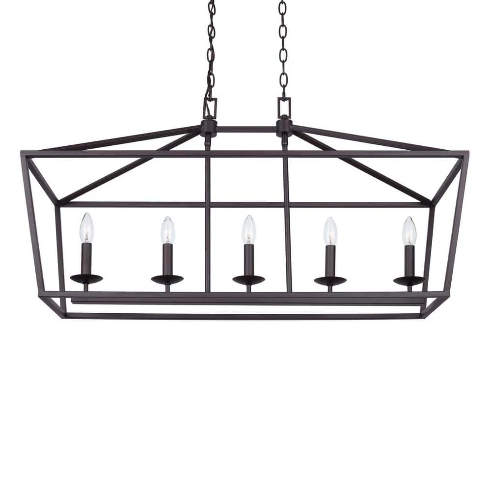 Weyburn 5-Light 36 in. Bronze Caged Farmhouse Linear Island Hanging Chandelier for Kitchen by Home Decorators Collection 10 Weyburn 5-Light 36 in. Bronze Caged Farmhouse Linear Island Hanging Chandelier for Kitchen by Home Decorators Collection - Image 9