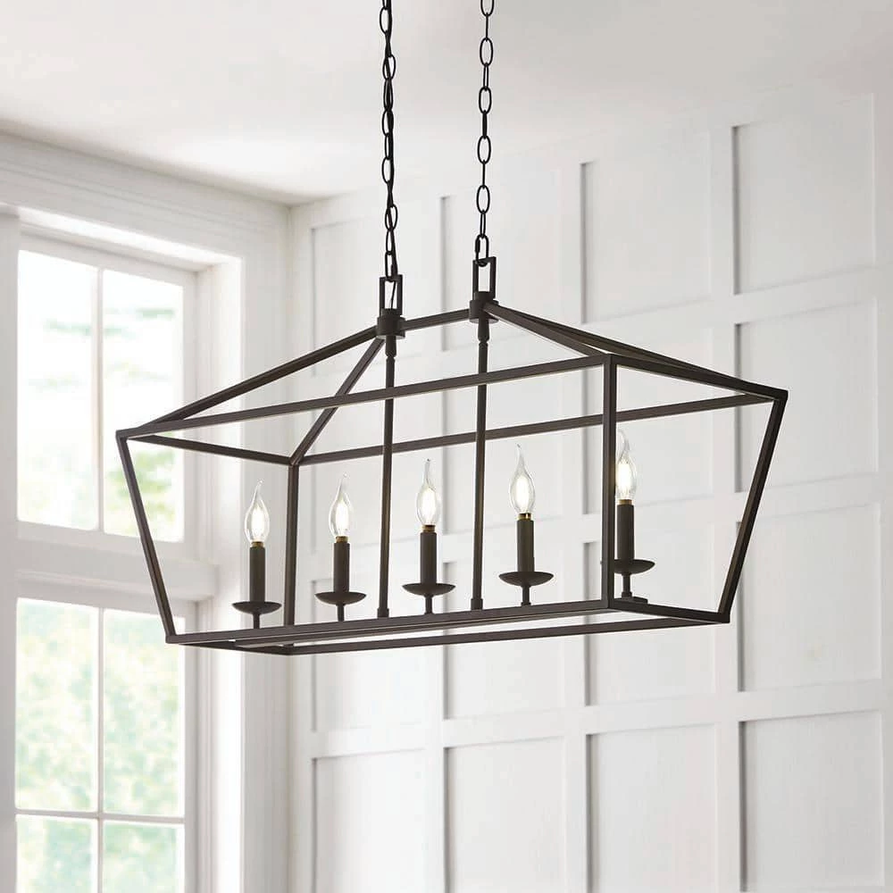Weyburn 5-Light 36 in. Bronze Caged Farmhouse Linear Island Hanging Chandelier for Kitchen by Home Decorators Collection 12 Weyburn 5-Light 36 in. Bronze Caged Farmhouse Linear Island Hanging Chandelier for Kitchen by Home Decorators Collection - Image 11