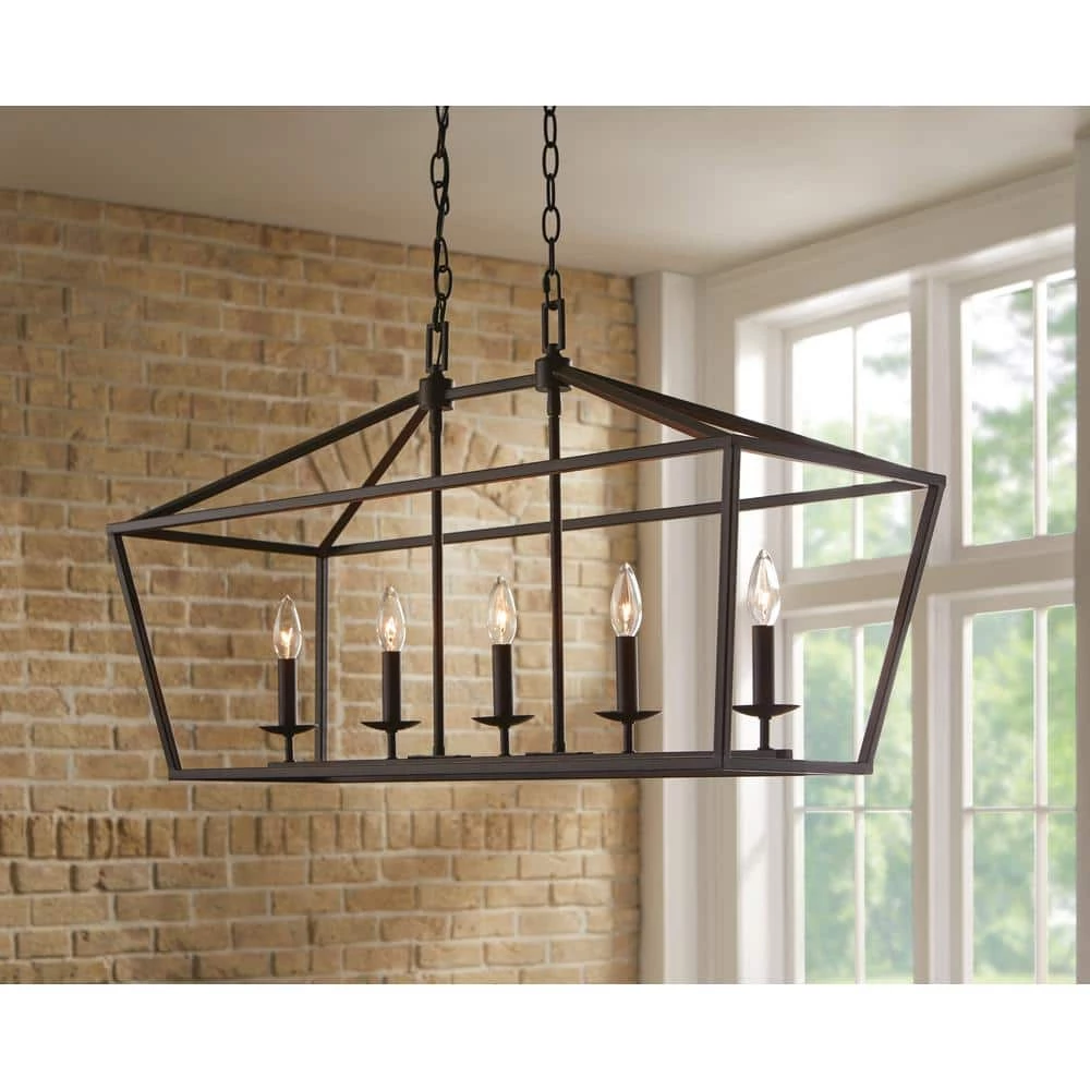 Weyburn 5-Light 36 in. Bronze Caged Farmhouse Linear Island Hanging Chandelier for Kitchen by Home Decorators Collection 9 Weyburn 5-Light 36 in. Bronze Caged Farmhouse Linear Island Hanging Chandelier for Kitchen by Home Decorators Collection - Image 8