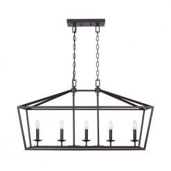 Weyburn 5-Light 36 in. Bronze Caged Farmhouse Linear Island Hanging Chandelier for Kitchen by Home Decorators Collection
