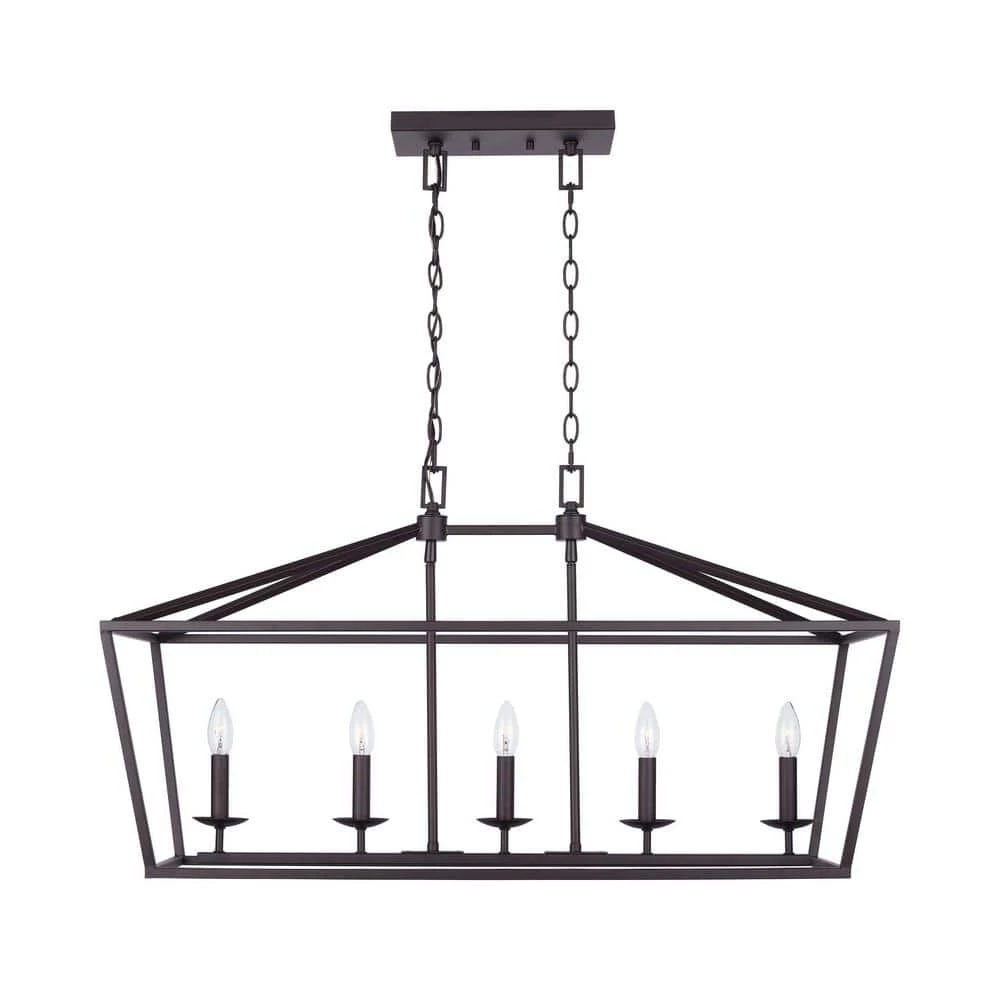 Weyburn 5-Light 36 in. Bronze Caged Farmhouse Linear Island Hanging Chandelier for Kitchen by Home Decorators Collection 2 Weyburn 5-Light 36 in. Bronze Caged Farmhouse Linear Island Hanging Chandelier for Kitchen by Home Decorators Collection