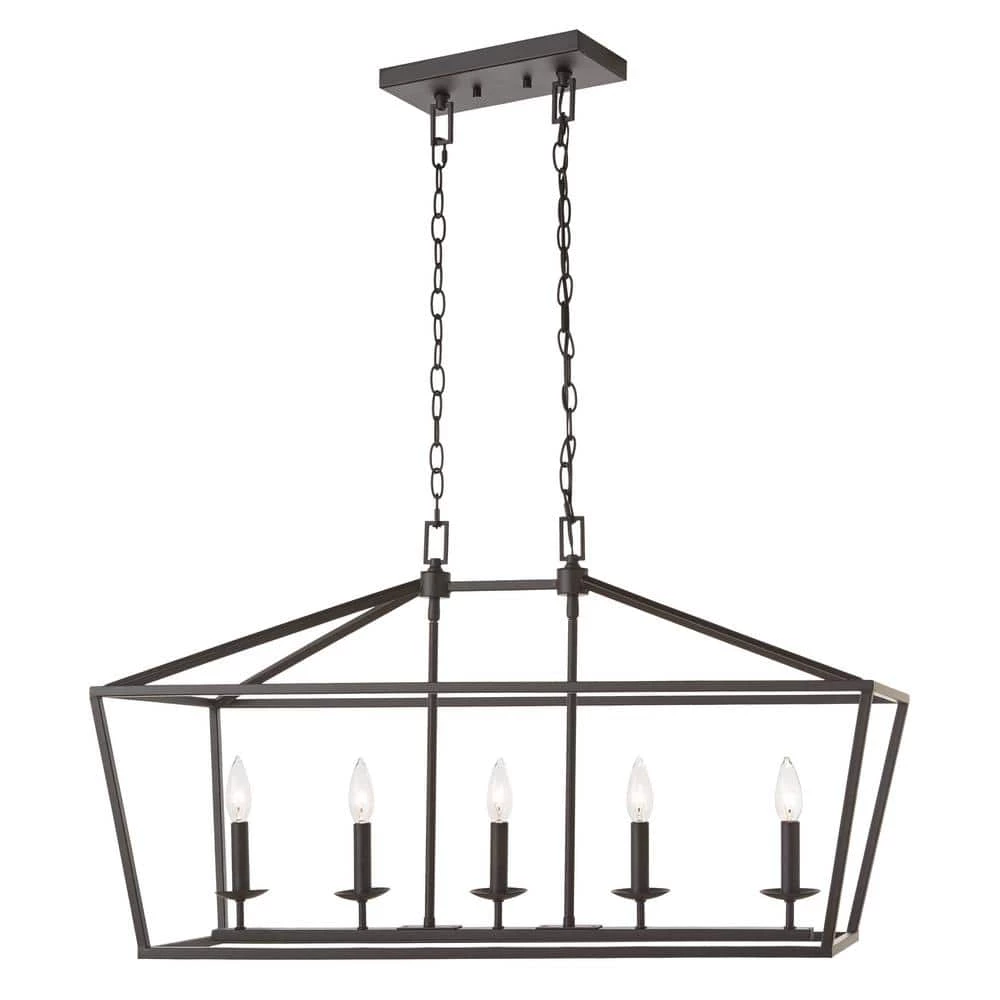 Weyburn 5-Light 36 in. Bronze Caged Farmhouse Linear Island Hanging Chandelier for Kitchen by Home Decorators Collection 8 Weyburn 5-Light 36 in. Bronze Caged Farmhouse Linear Island Hanging Chandelier for Kitchen by Home Decorators Collection - Image 7