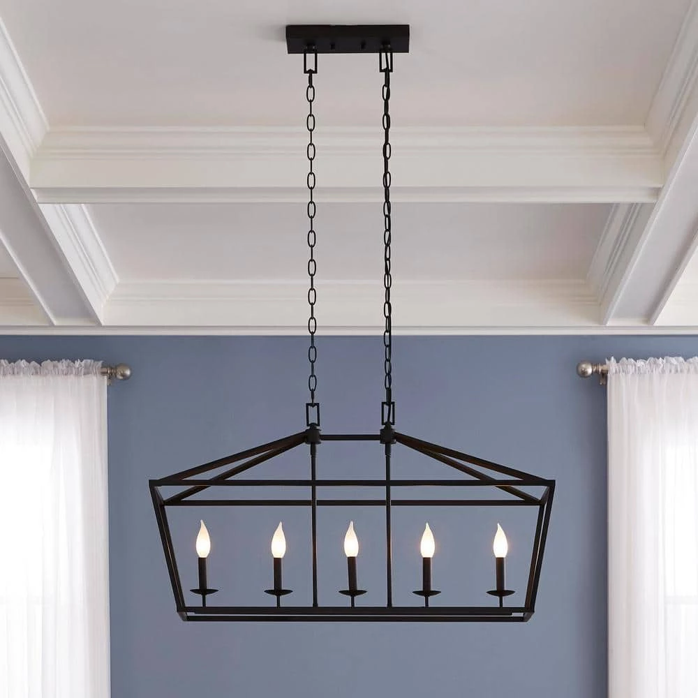 Weyburn 5-Light 36 in. Bronze Caged Farmhouse Linear Island Hanging Chandelier for Kitchen by Home Decorators Collection 3 Weyburn 5-Light 36 in. Bronze Caged Farmhouse Linear Island Hanging Chandelier for Kitchen by Home Decorators Collection - Image 2