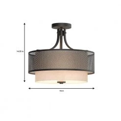 Summit Collection 16 in. 3-Light Bronze Mesh Semi-Flush Mount with Inner Cream Fabric Shade by Home Decorators Collection -Outlet Home Decorators Collection Store bronze home decorators collection flush mount lights 17109 40 1000