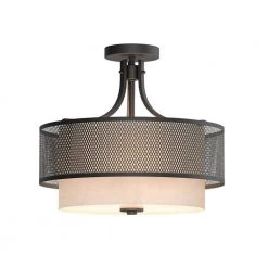 Summit Collection 16 in. 3-Light Bronze Mesh Semi-Flush Mount with Inner Cream Fabric Shade by Home Decorators Collection