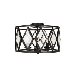 Tessali 16 in. 3-Light Bronze Prismatic Glass Flush Mount Ceiling Light by Home Decorators Collection