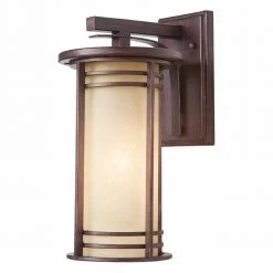 15 in. 1-Light Bronze Outdoor Wall Lantern Sconce with Amber Glass by Home Decorators Collection
