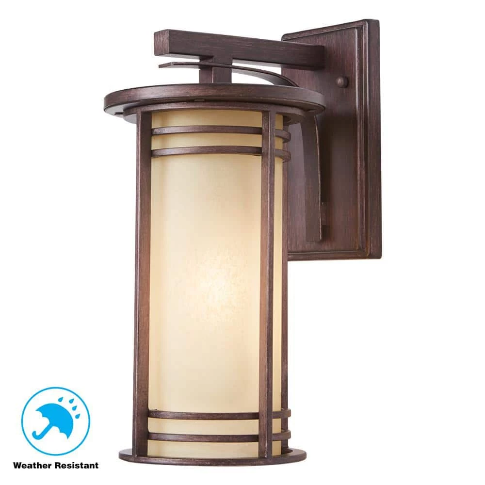 15 in. 1-Light Bronze Outdoor Wall Lantern Sconce with Amber Glass by Home Decorators Collection 5 15 in. 1-Light Bronze Outdoor Wall Lantern Sconce with Amber Glass by Home Decorators Collection - Image 3