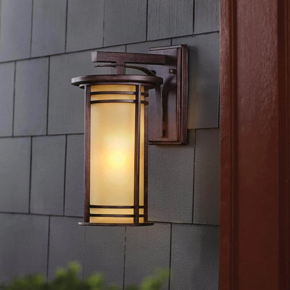 15 in. 1-Light Bronze Outdoor Wall Lantern Sconce with Amber Glass by Home Decorators Collection 4 15 in. 1-Light Bronze Outdoor Wall Lantern Sconce with Amber Glass by Home Decorators Collection - Image 2