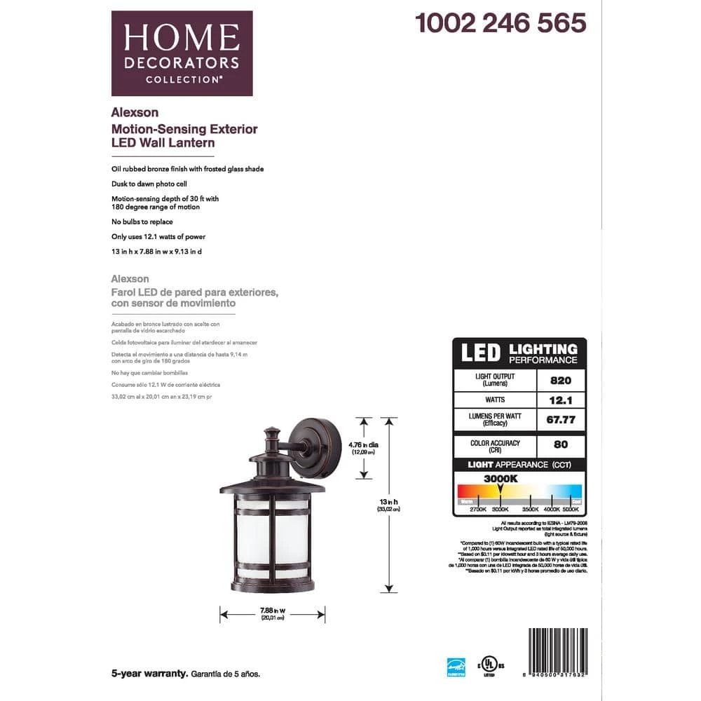 Oil-Rubbed Bronze Motion Sensor Outdoor Integrated LED Wall Lantern Sconce by Home Decorators Collection 8 Oil-Rubbed Bronze Motion Sensor Outdoor Integrated LED Wall Lantern Sconce by Home Decorators Collection - Image 6