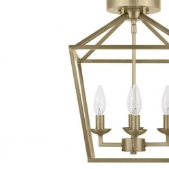 Weyburn 16.5 in. 4-Light Brushed Brass Lantern Farmhouse Semi-Flush Mount Ceiling Light Fixture by Home Decorators Collection -Outlet Home Decorators Collection Store brushed brass home decorators collection flush mount lights c5596 bb a0 1000