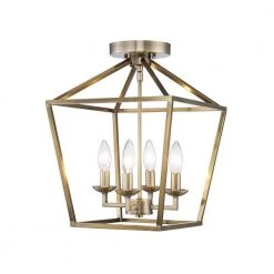 Weyburn 16.5 in. 4-Light Brushed Brass Lantern Farmhouse Semi-Flush Mount Ceiling Light Fixture by Home Decorators Collection -Outlet Home Decorators Collection Store brushed brass home decorators collection flush mount lights c5596 bb c3 1000
