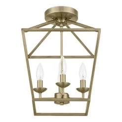Weyburn 16.5 in. 4-Light Brushed Brass Lantern Farmhouse Semi-Flush Mount Ceiling Light Fixture by Home Decorators Collection -Outlet Home Decorators Collection Store brushed brass home decorators collection flush mount lights c5596 bb fa 1000