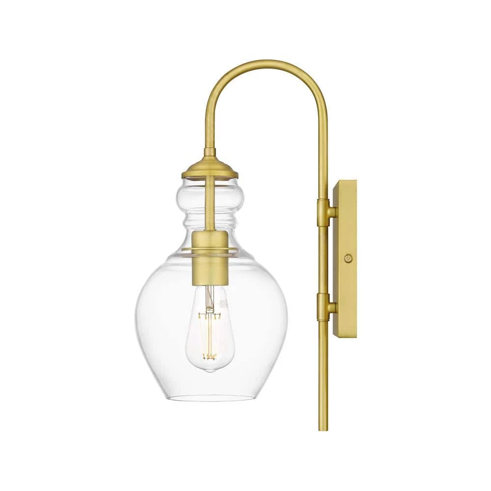 Bakerston 1-Light Brushed Brass Wall Sconce with Clear Glass Shade by Home Decorators Collection 6 Bakerston 1-Light Brushed Brass Wall Sconce with Clear Glass Shade by Home Decorators Collection - Image 4