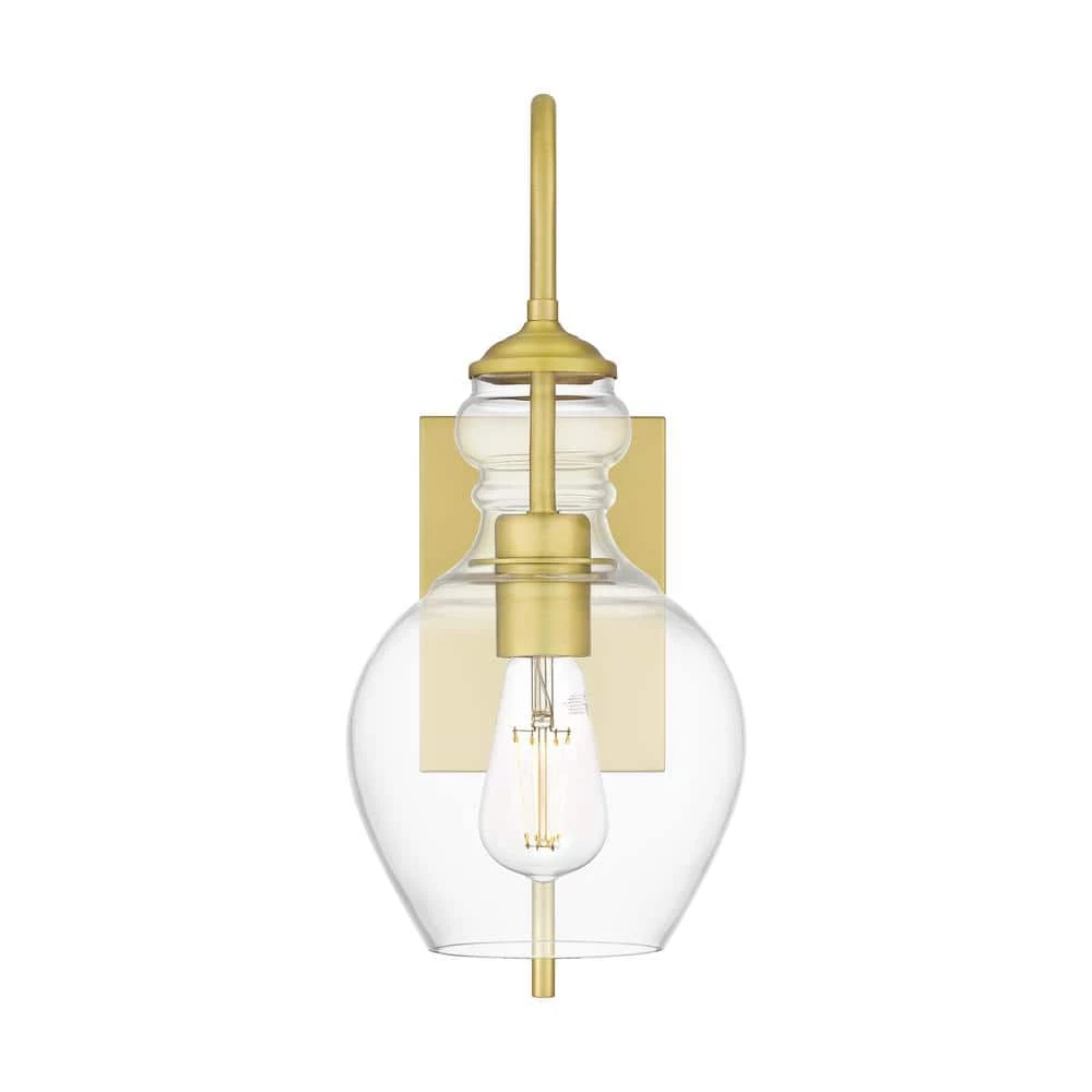 Bakerston 1-Light Brushed Brass Wall Sconce with Clear Glass Shade by Home Decorators Collection 5 Bakerston 1-Light Brushed Brass Wall Sconce with Clear Glass Shade by Home Decorators Collection - Image 3