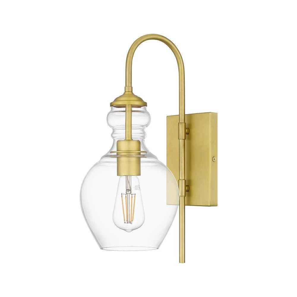 Bakerston 1-Light Brushed Brass Wall Sconce with Clear Glass Shade by Home Decorators Collection 4 Bakerston 1-Light Brushed Brass Wall Sconce with Clear Glass Shade by Home Decorators Collection - Image 2