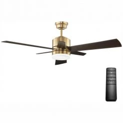 Hexton 52 in. Indoor Integrated LED Brushed Gold Ceiling Fan with Light Kit, Remote Control and 6 Reversible Blades by Home Decorators Collection
