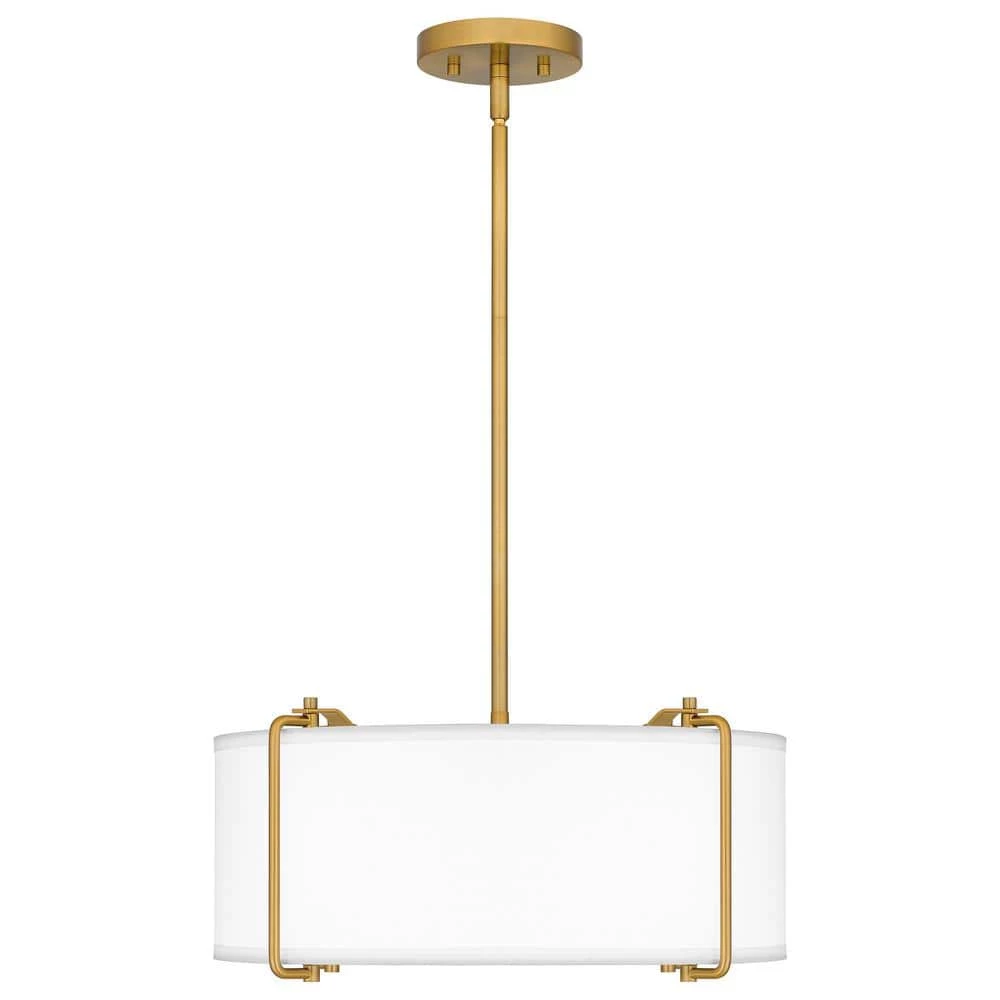 Brookley 4-Light Brushed Gold Pendant with White Fabric Shade by Home Decorators Collection 5 Brookley 4-Light Brushed Gold Pendant with White Fabric Shade by Home Decorators Collection - Image 3