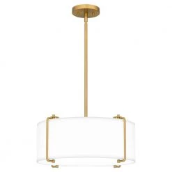 Brookley 4-Light Brushed Gold Pendant with White Fabric Shade by Home Decorators Collection